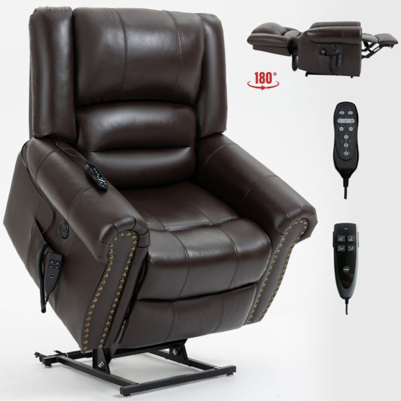 Zulene Faux Leather Lift Assist Recliner, Brown Leather