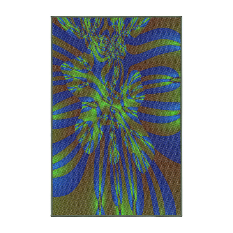 Tapis jaune/bleu tissé à la machine, Tapis de couloir 2 pi x 5 pi