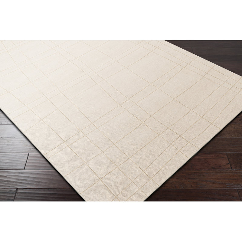 Tapis crème en laine fabriqué à la main à motif abstrait Ogilvie, Rectangle 2 pi x 3 pi