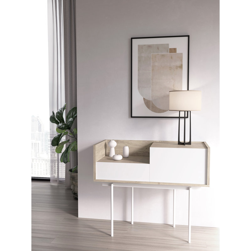 Amesfield 98cm Console Table, White, Light Oak/White, 84cm x 98cm x 42cm