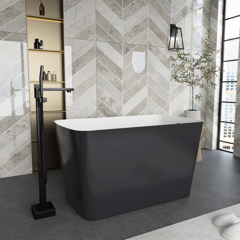 47 In. X 28 In. Acrylic Freestanding Soaking Bathtub, Gray