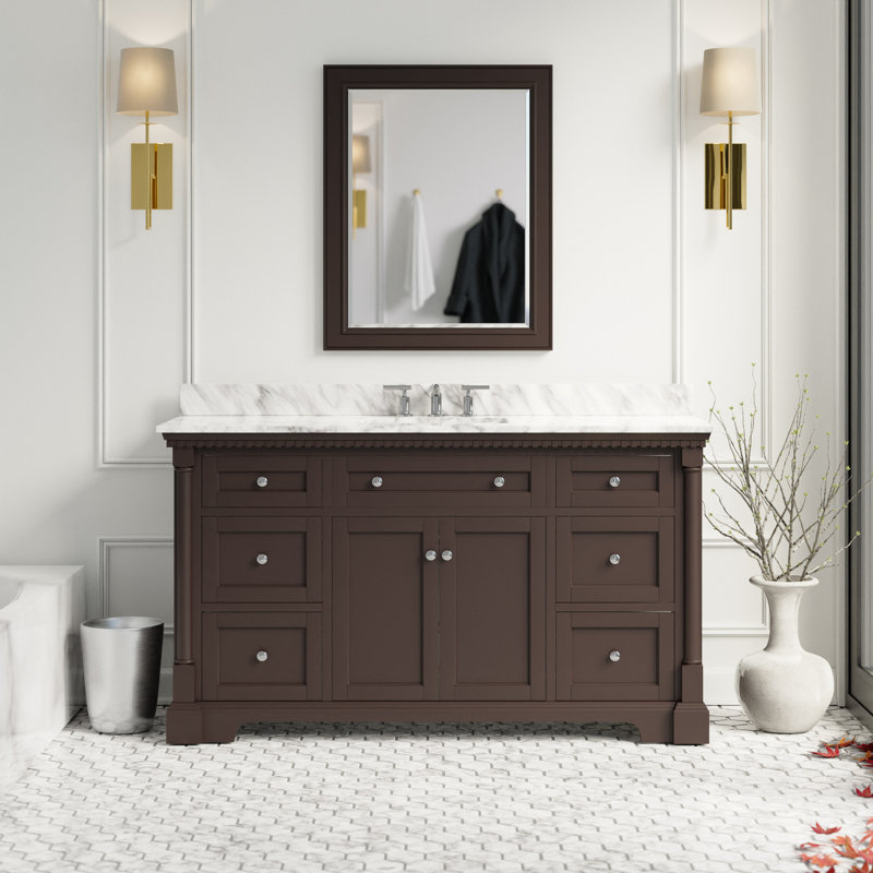 Fossen 60'' Single Bathroom Vanity with Top, Chocolate, Carrara Marble