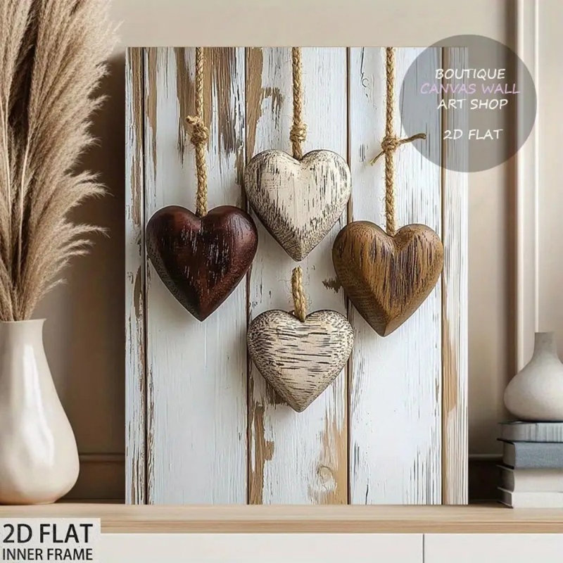 Impression sur toile Cozy Rustic Wooden Hearts - Urban Studio, 24 * 16 pouces (60 * 40 * 2cm)