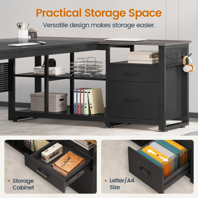 Bureau de direction 71 "avec prises de courant, bureau en L moderne avec tiroirs classeurs et panneau perforé