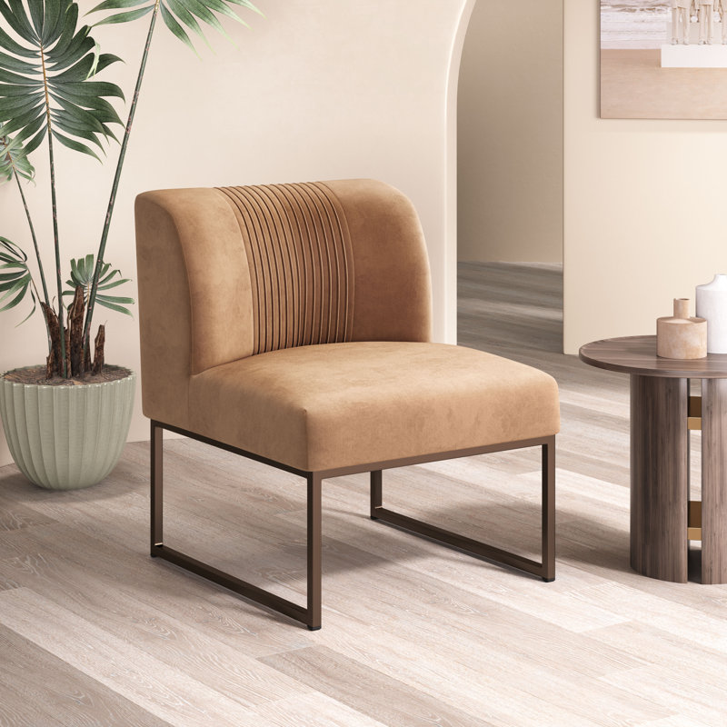 Olive Green Velvet Slipper Accent Chair with Manufactured Wood Base