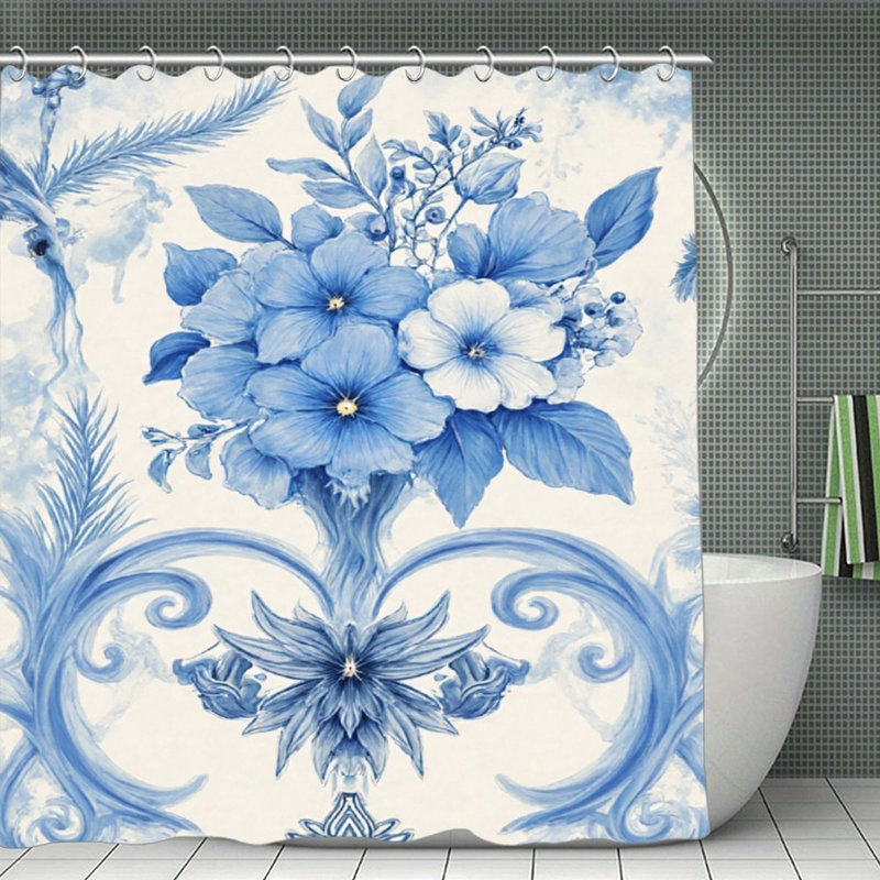 Rideaux de douche à motif floral bleu 71 x 71, Motif floral bleu/blanc