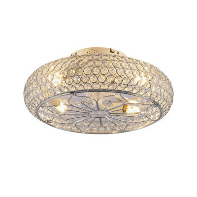 Ventilateur de plafond en cristal avec télécommande, ventilateur de plafond réversible à moteur à courant continu réglable à 6 vitesses, ampoule non incluse