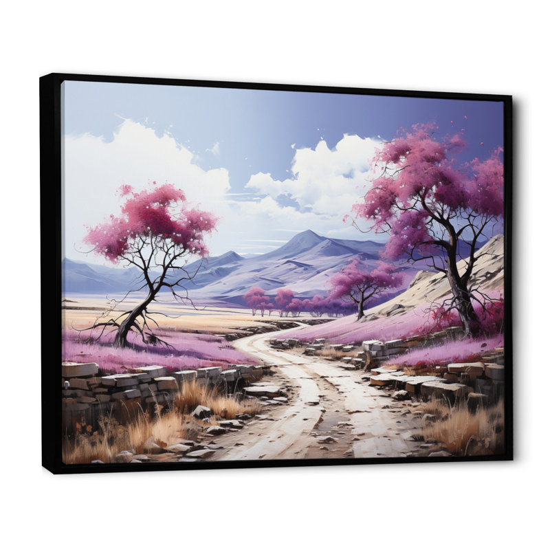 Route mauve sans fin II, Cadre flottant noir, H 16 po x l 32 po x P 1 po