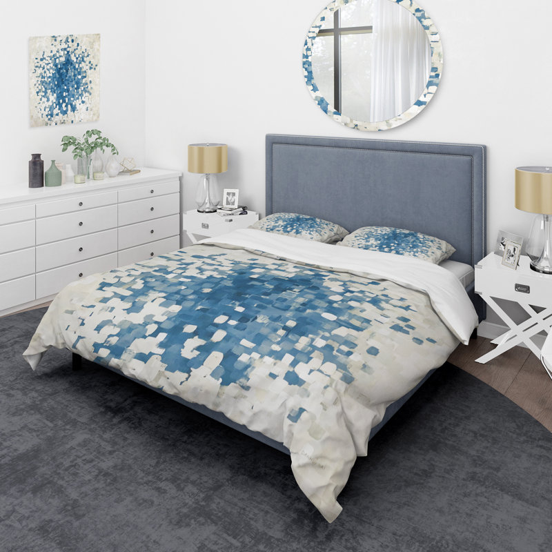 Taches géométriques bleues - Ensemble de housse de couette moderne et contemporain - Microfibre de polyester