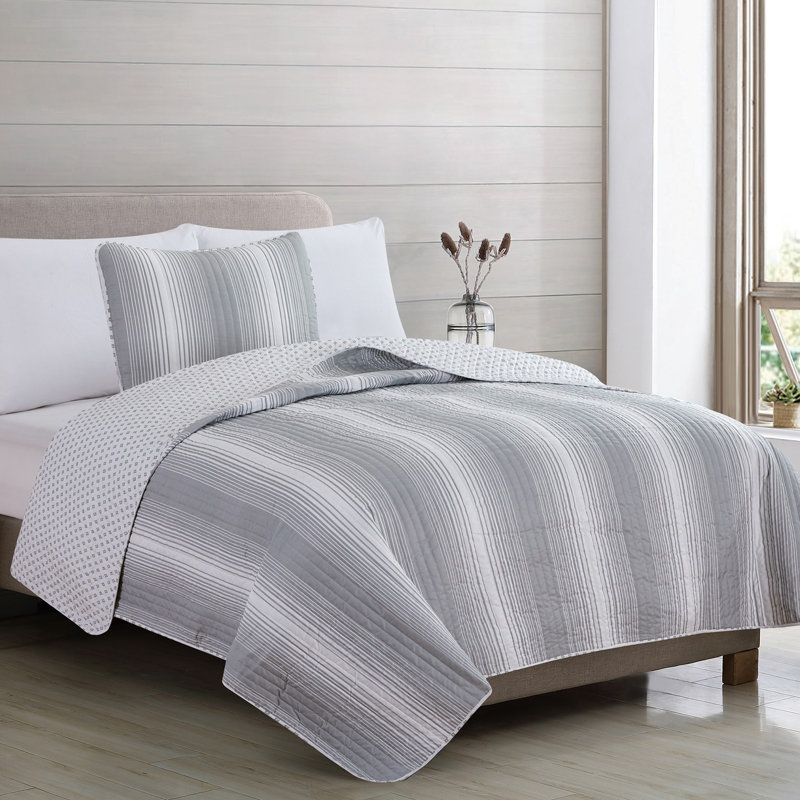 Gray Twin Reversible Microfiber Quilt Set with Pillow Sham