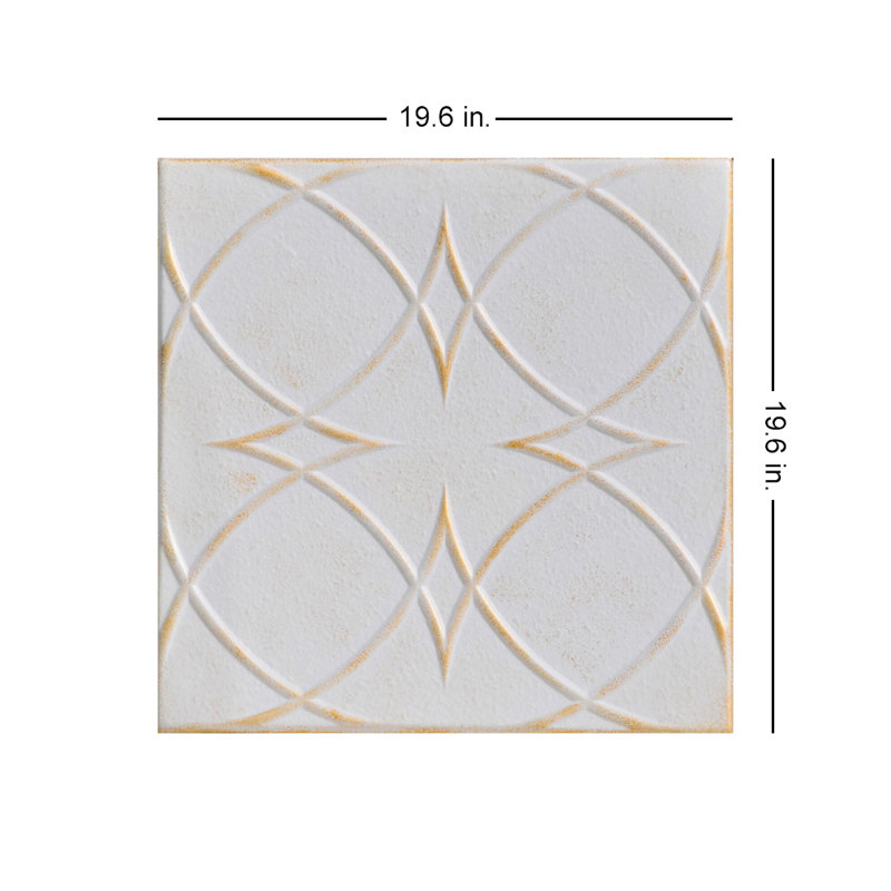 Carreau de plafond en polystyrène encollé 1,6 pi x 1,6 pi Circles and Stars, Blanc délavé or