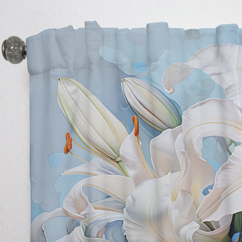 Beige And Yellow Pure Lily Beauty Whispers II - Lilies Floral Room Darkening Curtain - 1 Panels, 52" W x 108" L