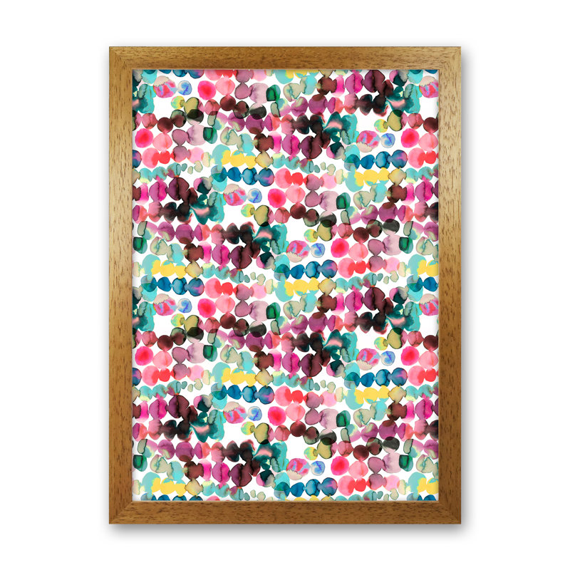 Ink Bleeding Dots Pink - Print, Brown Framed, 63cm H x 46cm W x 3cm D