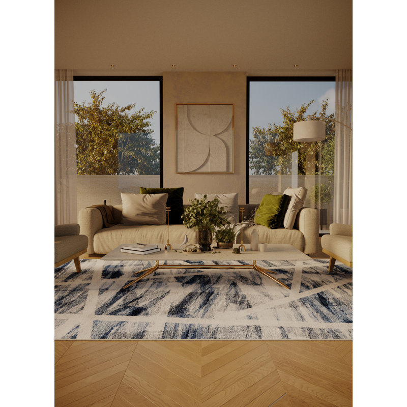 Tapis bleu / blanc tissé à la main Adelaja, Rond 6 pi