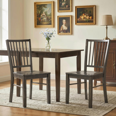 Farmhouse Dining Chairs Set of 2, Ergonomic Solid Wood Armless Kitchen Chairs with Rubberwood Legs for Dining Room, Kitchen, Charcoal Gray