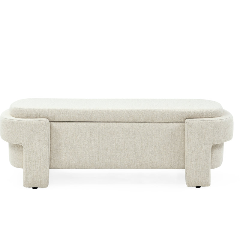 Linen Fabric Storage Bench In Beige - Adds Comfort To Apartments Contemporary Upholstered With Functional, Beige