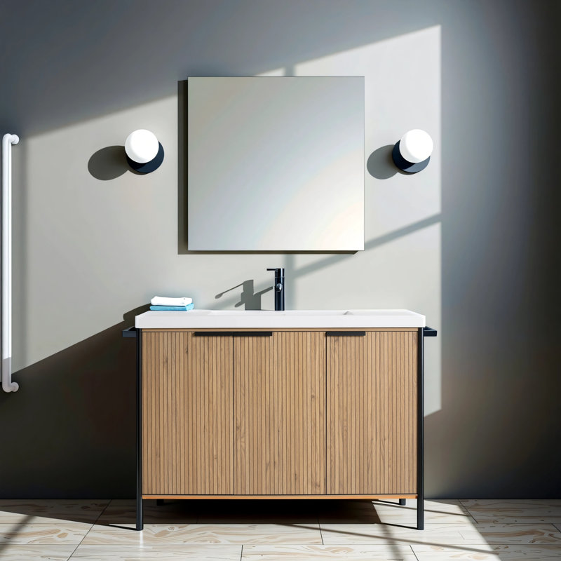 Meuble-lavabo autoportant de 48 pouces avec lavabo en résine et 3 portes d'armoire à fermeture en douceur
