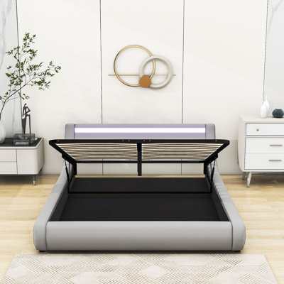 Daishanae Queen Size Upholstered Platform bed with Hydraulic Storage System and LED Light Headboard -  Ivy Bronx, A6A16F0758A340BF86826276961EA960