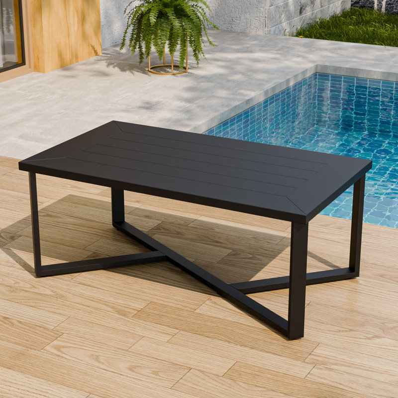 Metal Patio Rectangular Coffee Table, Weather Resistant Outdoor Aluminum Frame Coffee Table