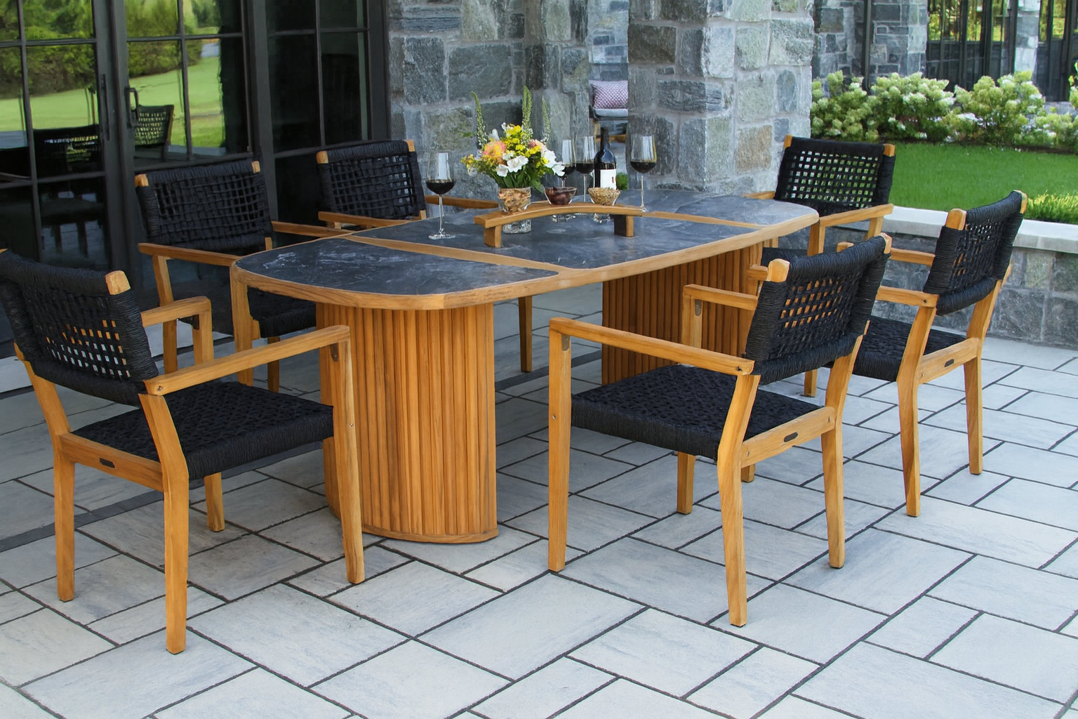 Cava 40" Teak Patio Dining Set, Gray