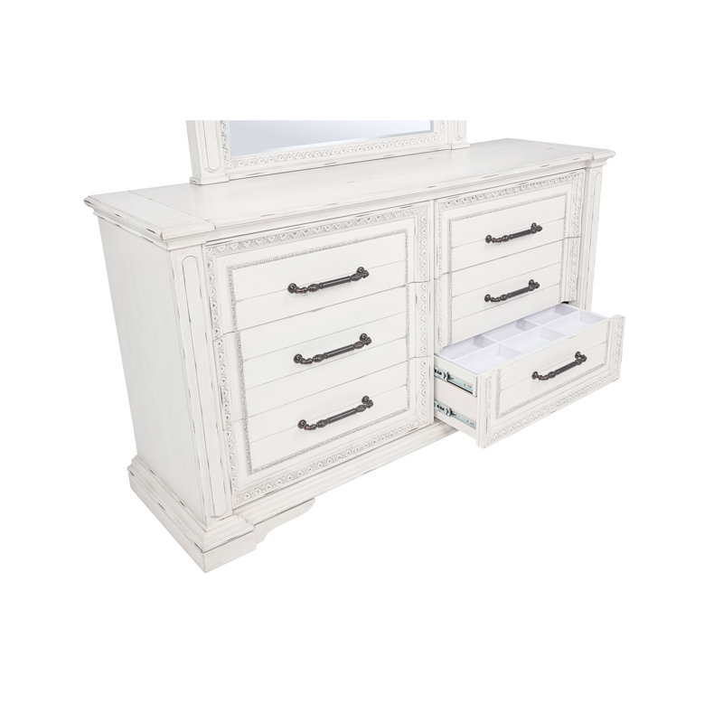 Ensemble de chambre à coucher avec lit très grand 5 pièces Vintage White