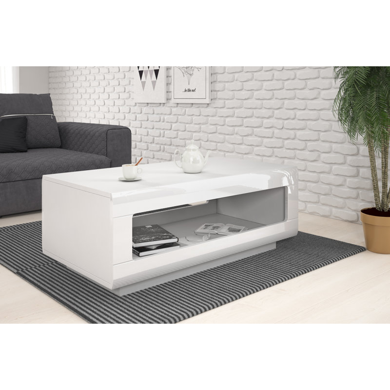 Aimes Block Coffee Table with Storage, White Glossy