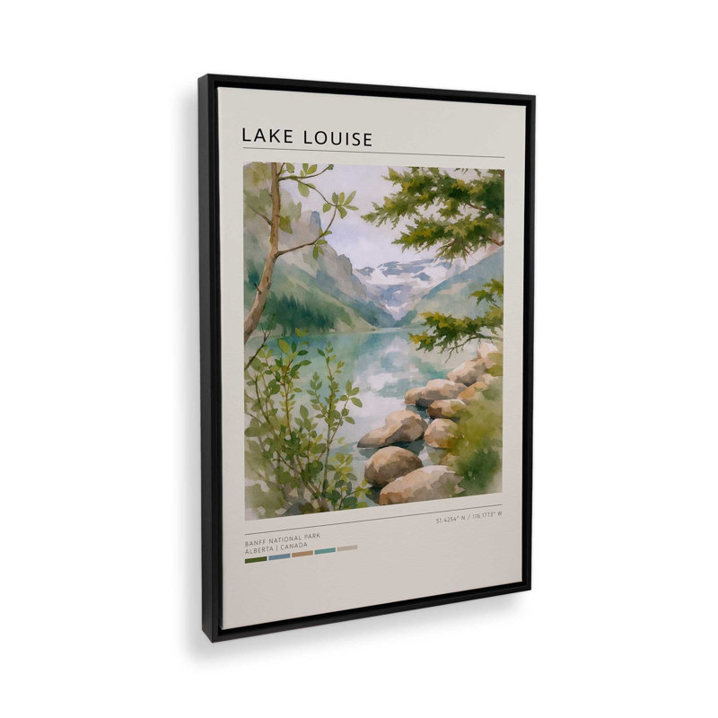 Lake Louise, reproduction d'art sur toile, Cadre flottant noir satiné, 8 po x 12 po