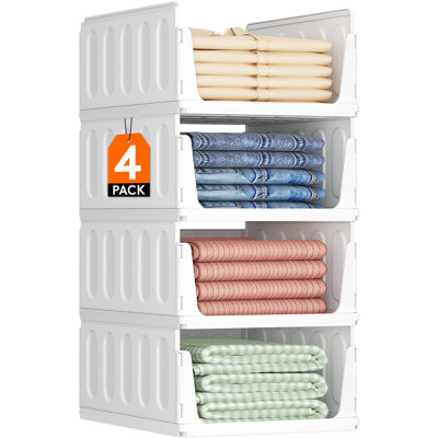 Ensemble de 4 organisateurs de garde-robe empilables et panier de rangement pour vêtements, bacs de rangement en plastique pour garde-robe, organisateur de pantalons multifonctionnel pour véhicule récréatif, garde-manger, cuisine, dortoir, 32 cm (12,6 po)