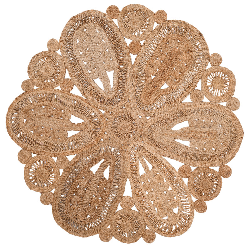 Amberboi Natural Fiber Hand Woven Jute Floral Rug, Round 6'