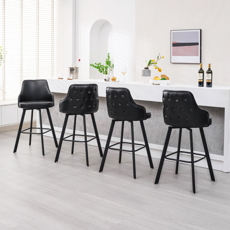 Tabouret de bar pivotant rembourré à dossier haut (ensemble de 4), Noir, 4, Tabouret de bar (siège d'une hauteur de 30 po)
