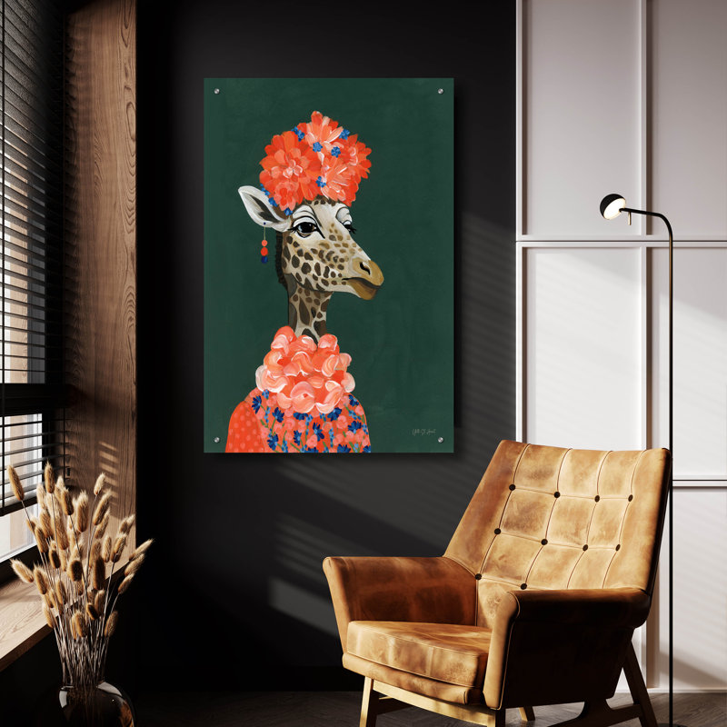 «Portrait de girafe par madame Regal» par Yvette St. Amant, art mural en verre acrylique, 24 po x 36 po