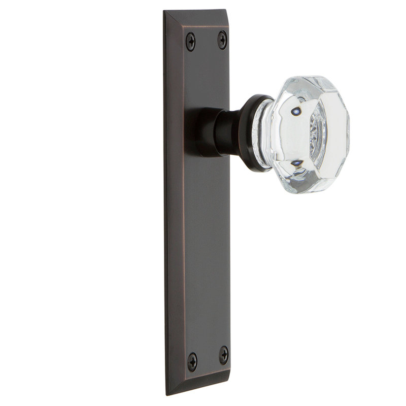 New York Plate with Waldorf Door Knob, Timeless Bronze, 2-3/8"