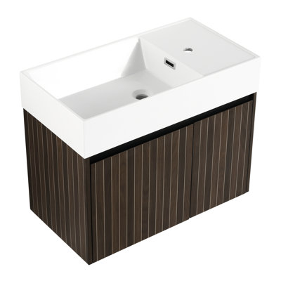Armoire de salle de bain 30 po, lavabo en résine, remplisseur de contreplaqué, style moderne pour la salle de bain, salles de bain élégantes