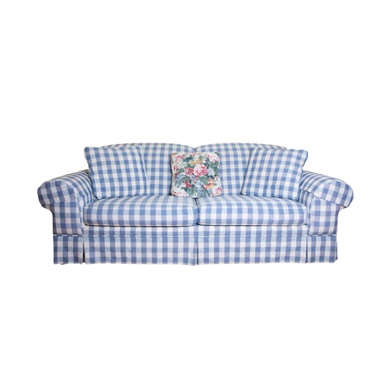 Simple Blue And White Plaid Sofa 82.6'' Upholstered Sofa