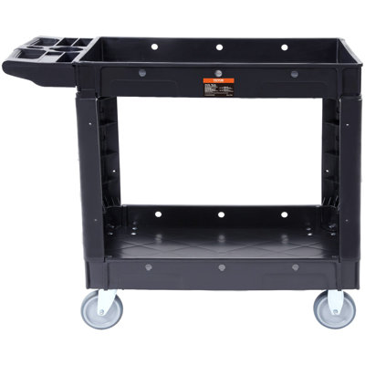 Chariot utilitaire, chariot utilitaire roulant en plastique robuste à 2 tablettes de 550 lb avec roulettes pivotantes à 360 °, tablette à bord moyen, poignée de rangement ergonomique pour entrepôt / garage / nettoyage / bureau