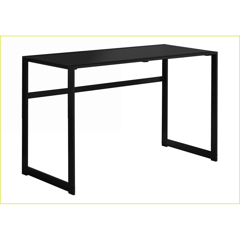 Bureaux, bureau d'ordinateur 48 po, plateau moderne en verre trempé noir, pieds en métal noir | Noir | Verre trempé
