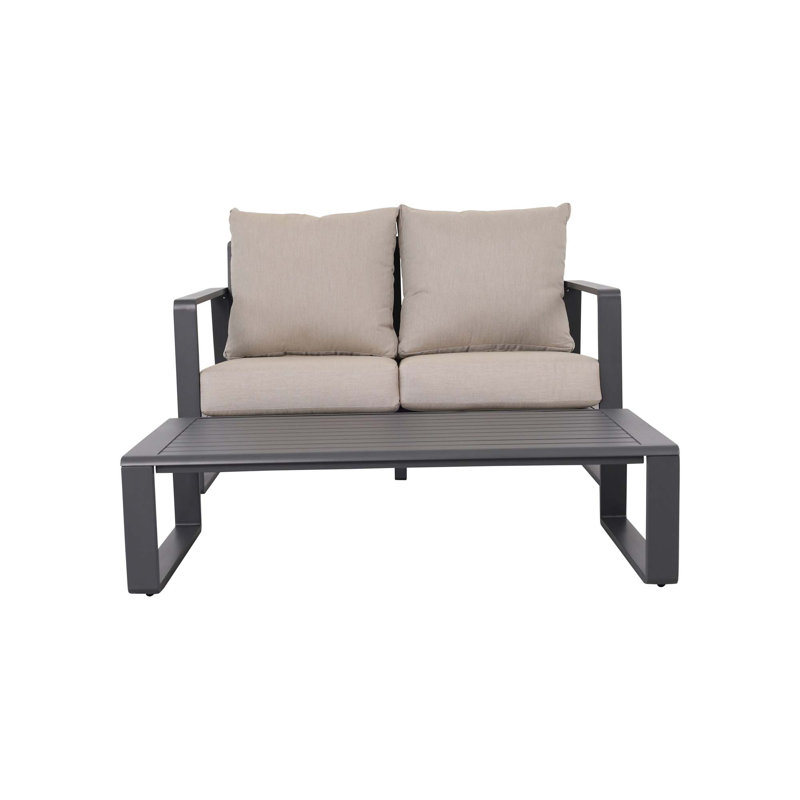 Double Sofa + Rectangular Coffee Table, Light Gray Cushions JM 9017 (Tino Tino)