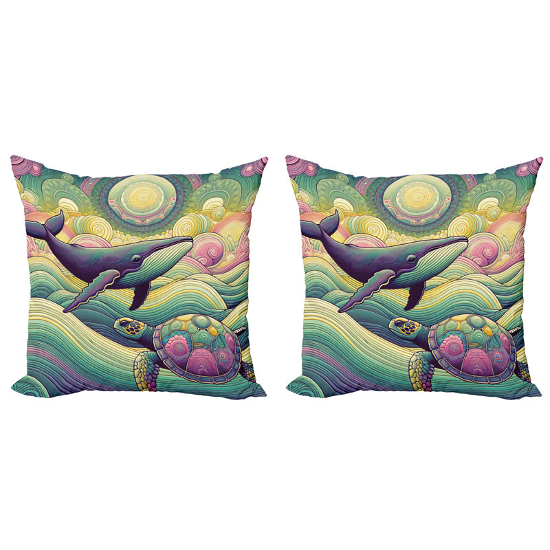 Seafoam Purple and Pink Microfiber Reversible Throw Pillow Covers, Set of 2