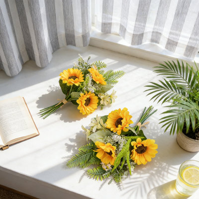 ensemble de 2 bouquet de tournesol artificiel avec fleurs mélangées - 14 "fleurs artificielles pour la décoration intérieure, centre de table de ferme, décorations de la Saint-Valentin et de Pâques