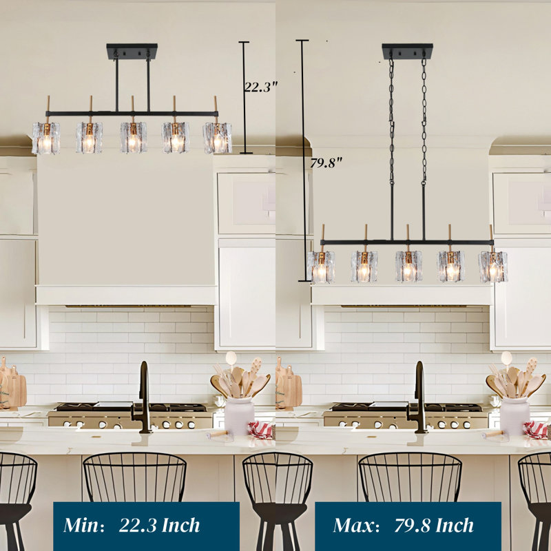 Quitman 5-Light Gold/Black Kitchen Island Pendant