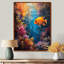 Orange, bleu, corail, poisson rouge, Marvel - art mural de mur de corail, salon-1717087448-1745399139