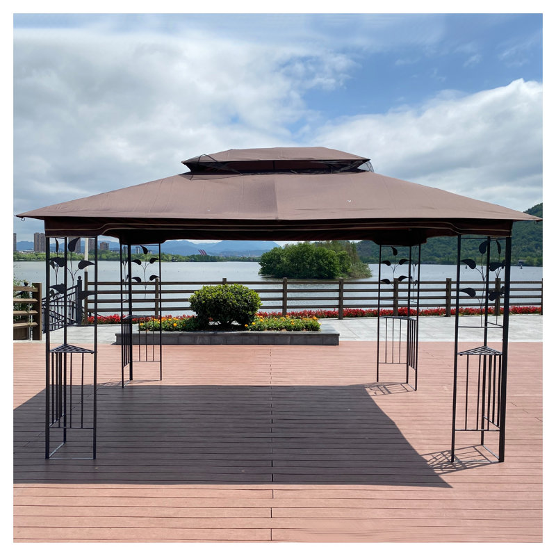 Abri de jardin extérieur 13 'x 10' avec double toit ventilé et moustiquaire détachable - abri de jardin brun