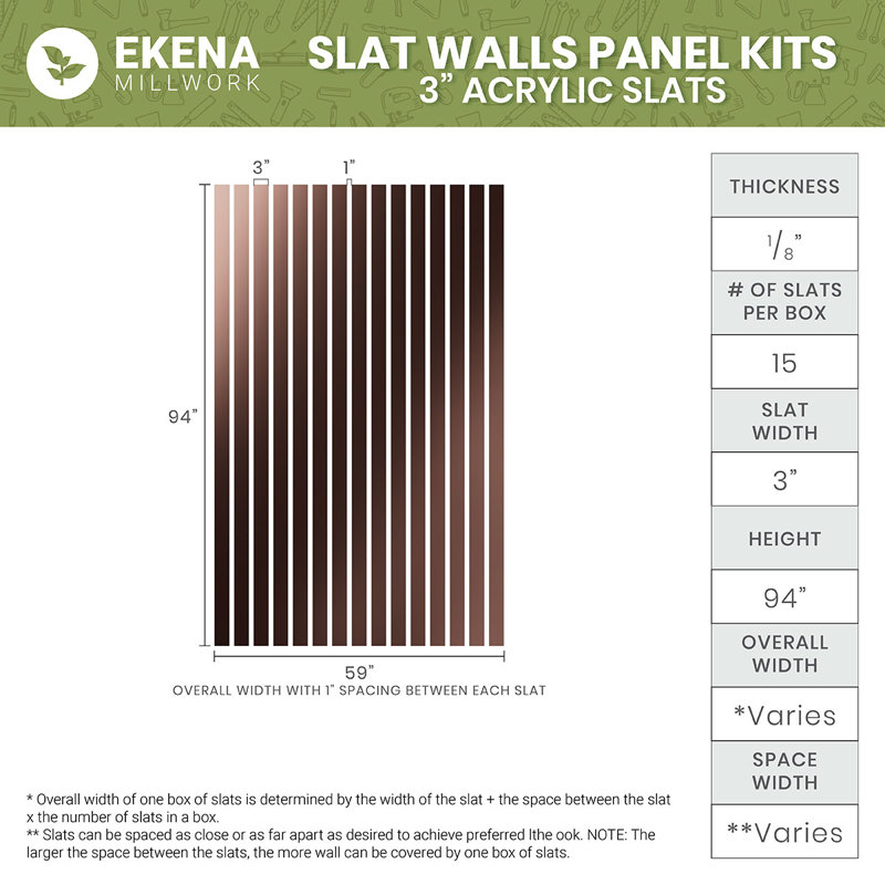 Adjustable Acrylic Slat Wall Panel Kit, 94" H x 45" W, Rose Gold Mirror
