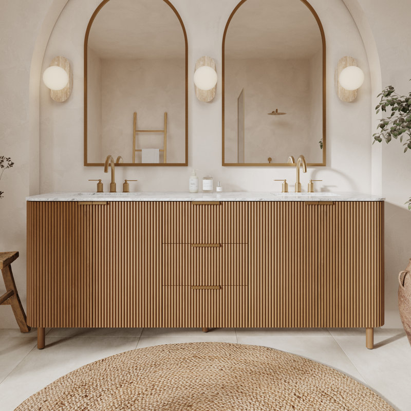 Kensington Double Bathroom Vanity Reeded Birch, 78"