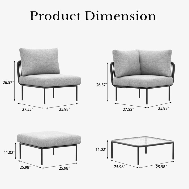 Latitude Run 11 Pieces Aluminum Patio Furniture Set, Modern Modular Sectional Sofa with Coffee Table and Upgrade Thickness Cushion