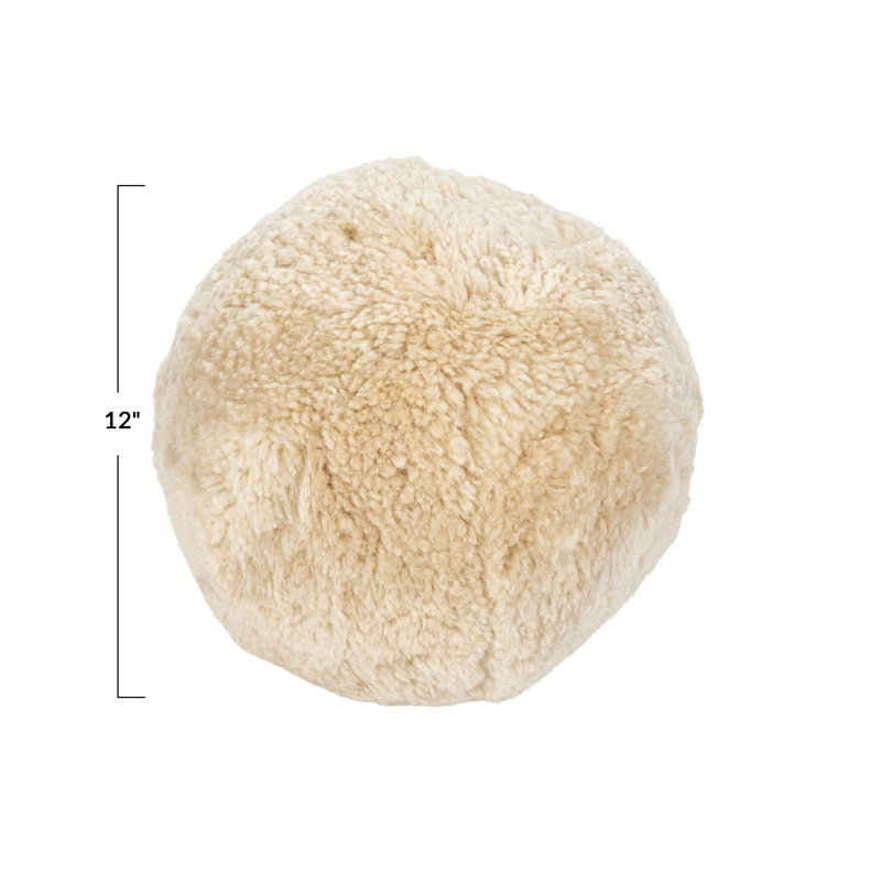 Cream Sheepskin Round Pillow with Polyester Insert