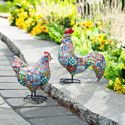 Ensemble de statue de jardin coq / poules en résine 2 pièces Breelle
