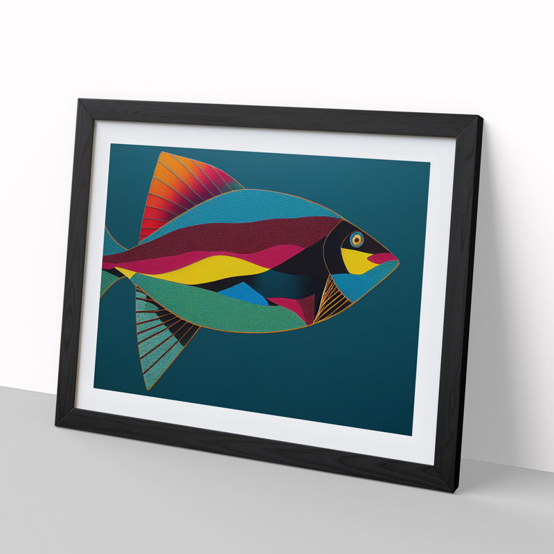 XH1022-3024X Electrifying Fish Abstract - Single Picture Frame Painting, 25cm H x 34cm W x 2cm D, Black