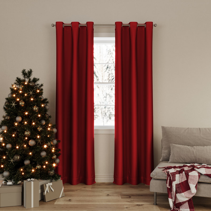Paire de rideaux à œillets Nallani Christmas avec embrasses, Rouge, L 37 po x L 84 po