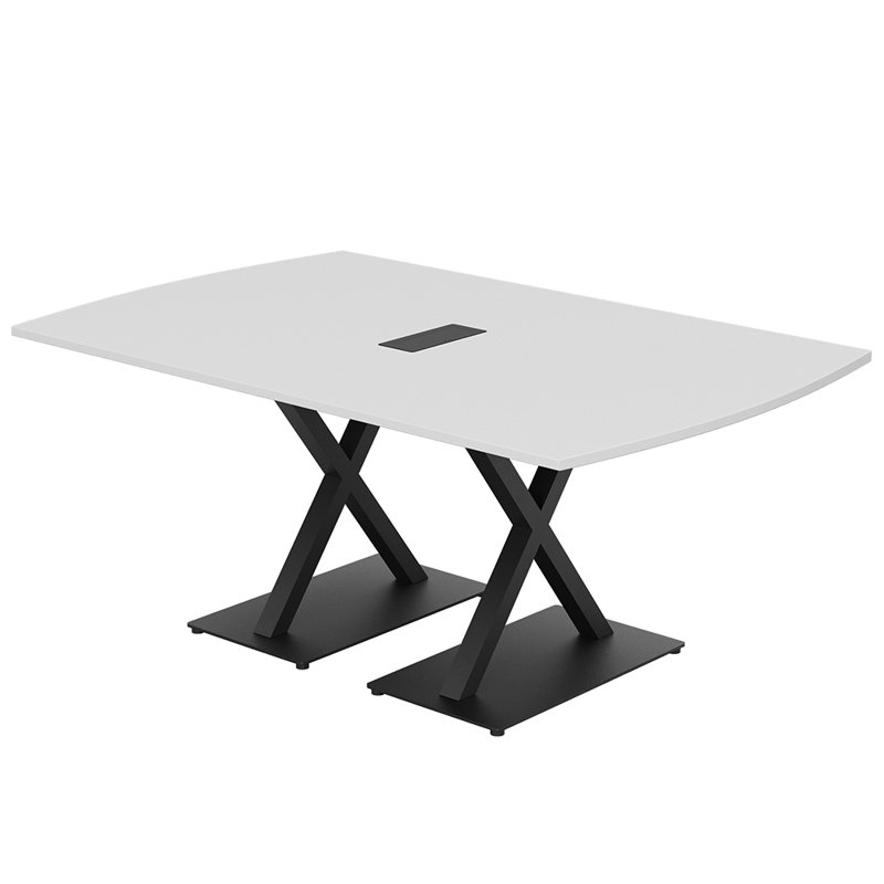 Table de conférence Pavert Arc Unité électrique, Noir mat, Blanc classique, H 30 po x l 84 po x P 48 po